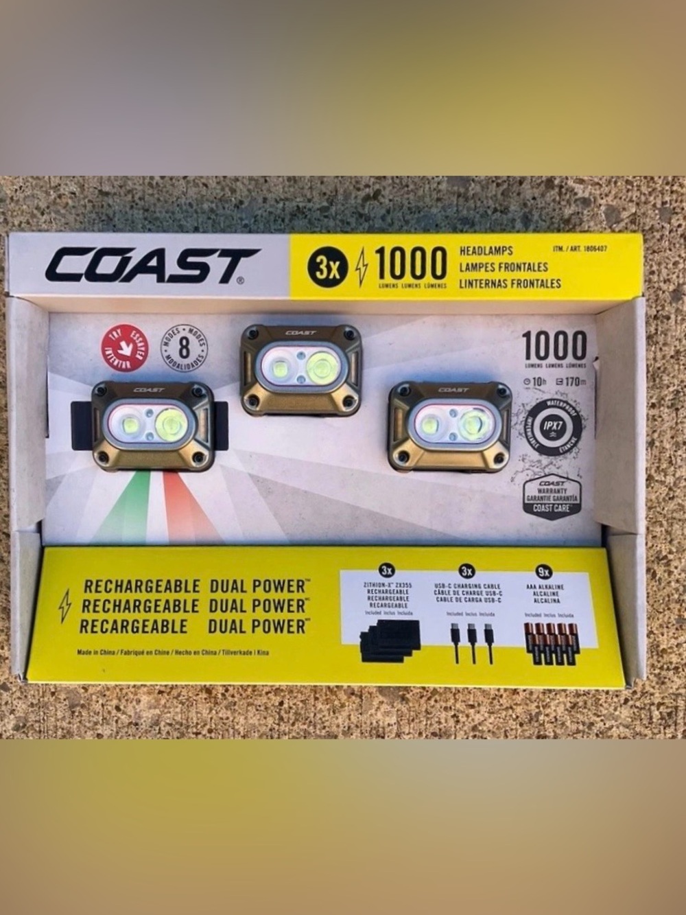 Coast 3-Pack Rechargeable Dual Power Headlamps — Gold